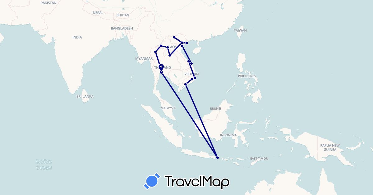 TravelMap itinerary: driving in Indonesia, Laos, Thailand, Vietnam (Asia)